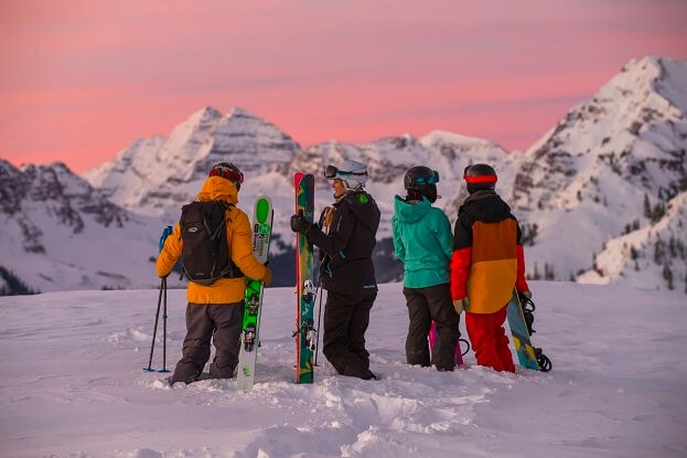 Group of friends enjoying ski trip in Aspen, Colorado