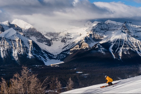 Lake Louise Ski Resort with mountains and Banff National Park in background