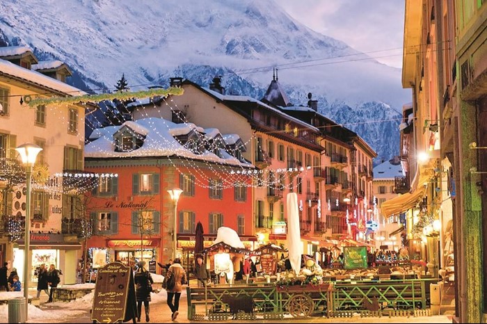 Ski village of Chamonix in France during the winter