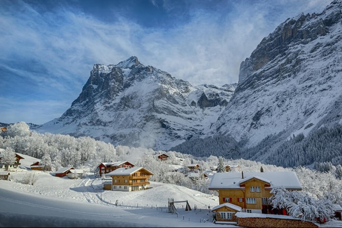 Ski village of Grindelwald in Switzerland during the winter