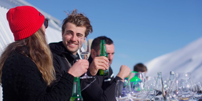 Group of skiers enjoys lunch at Soho Basin Cardrona