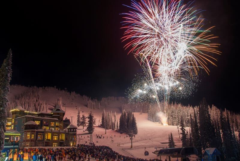 A phot of fireworks at night over the village at SilverStar on New Year's Eve.