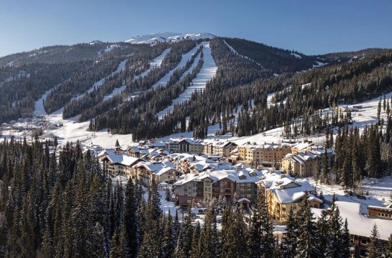 A photo of the village at Sun Peaks on a sunny day.