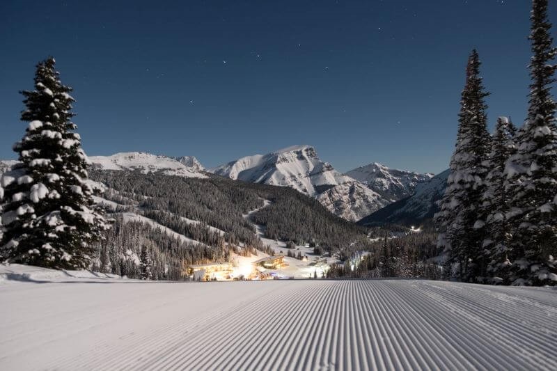 A photo of freshly-groomed snow at Banff Sunshine Village.