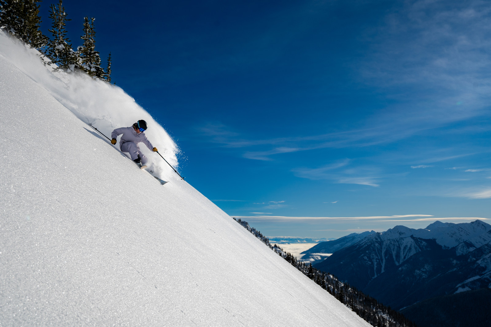 Kicking Horse BC skier steep
