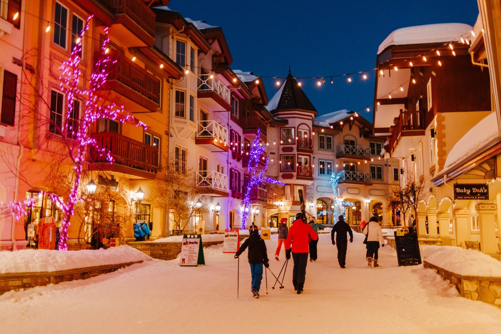 Sun Peaks BC ped walk thru at night